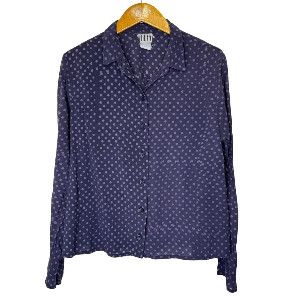 Lilith Purple‎ Polka Dot Cotton Button Front Shirt XL